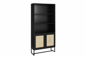 Office: SAILOR 168x80cm Bookshelf with Rattan Design (Black)
