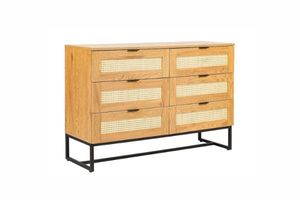 Bedroom: SAILOR 6 Drawer Chest with Rattan Design (Oak Colour)