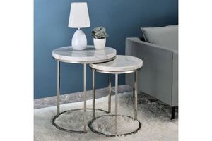 AYDAN Nesting Side Table with White Marble Top and Silver Legs