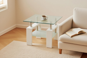 HORIZON Glass Side Table (White)