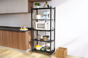 Living: NNEVL 158x71cm 5-Tier Foldable Shelves with Wheels