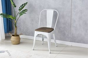 Dining Chairs: TOLIX Replica Dining Chair With Solid Rustic Elmwood (White)
