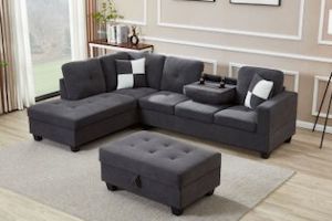 NEBULA Premium Sectional Sofa with Storage Ottoman & Drop-Down Console (Off White)