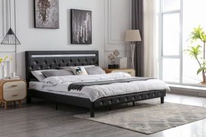 Reclining Sofas: HENLEY LED Bed Frame in Queen Size (Black)