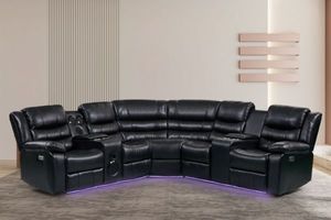 MODENA Air Leather Sectional Power Reclining Sofa with LED & Speaker (Black)
