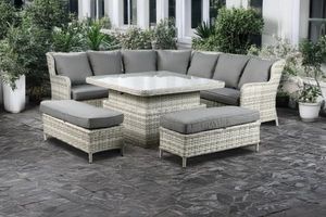 Outdoor Dining Set: BARCELONA 6PC Sectional Outdoor Lounge & Dining Sofa Set (Gas Lift Table)