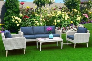 Outdoor: OASIS Solid Acacia 4PC Wicker Coffee Table & Sofas ALUMINIUM FRAME