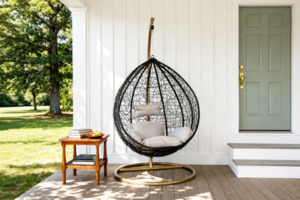Outdoor: ALBURY Rattan Outdoor Hanging Egg Chair (Black)
