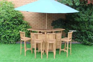 Outdoor: BALI 5PC Extendable Solid Teak Wood Outdoor Bar Set