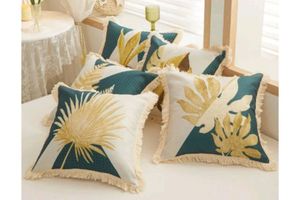 GOLDEN Leaf Fringe Trim Cushions with Inner (45x45cm)