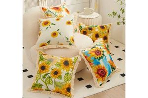 Homewares: GOLDEN Sunflower Fringe Trim Cushion with Inner