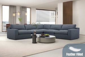 SPLENDOR Feather Filled Fabric Corner Sofa (Dark Grey)