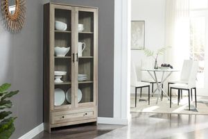 Living: OTLEY Accent Corner Display Cabinet (Grey)