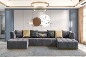 HALOTINE U-Shape Velvet Sectional Sofa (Grey)