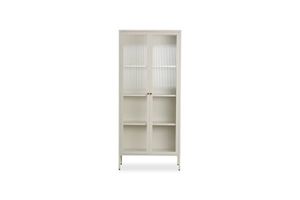 Living: STARK Steel Frame 180x80cm 2-Door Glass Display Cabinet (Cream)