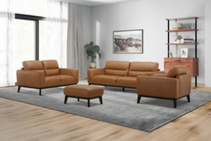 Sofa & Lounge Chairs: STONELAND 3/2/1 Seater 100% Genuine Oil Waxed Leather Sofa Range with Ottoman