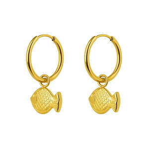 Earrings: Iko Iko Huggie Earrings Fish Gold