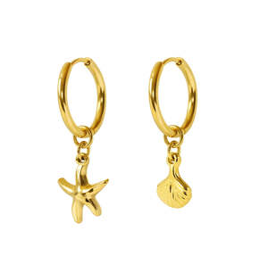 Earrings: Iko Iko Huggie Earrings Starfish & Shell Gold