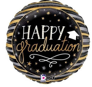 Add Ons: Happy Graduation Black and Gold- 9" Stick Balloon