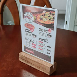 Sign Menu Poster Holders: A5 Menu / Table Talker Wood Base