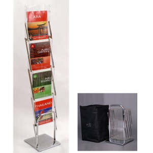Freestanding Chrome Rotating Brochure Holder Stands: Concertina Single Sided Brochure Stand