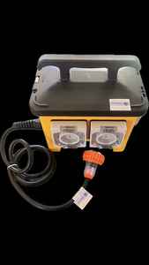 Frontpage: IMP5.2 Distribution Box 5 x 10A sockets Rated IP67, 1.8m lead with 10A Plug & 10A RCBO Protection.