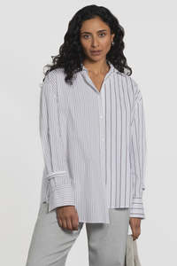 Repertoire: Camden Pinstripe Asymmetric Shirt -Brown Stripe