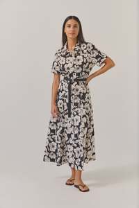 Tuesday Label: Godet Shirt Dress - Black Floral