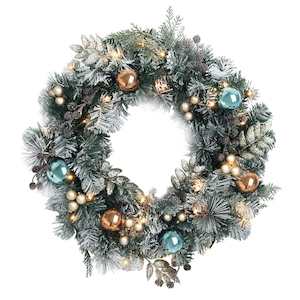 Festive Goods: Jingle Jollys Christmas Wreath with Pre-Lit Lights Ornament 60CM Xmas Tree Decor