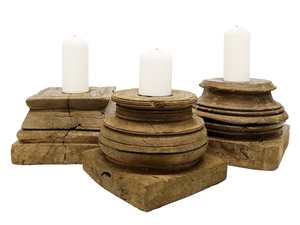 Clearance Furniture: Antique Wooden Candle Holders - 2pc