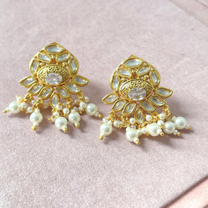 Products: Tisha Premium Earrings - Matt Gold Polish - Classic Inayat By AV