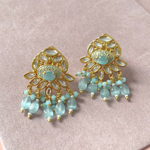 Tisha Premium Earrings - Matt Gold Polish - Sky Blue Inayat By AV