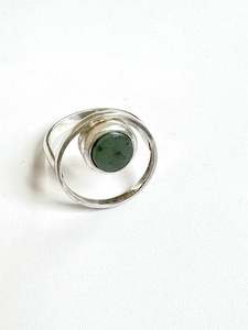 Rings: Small Round Flat Offset Pounamu Ring Inside a Circle (RI-RO14)