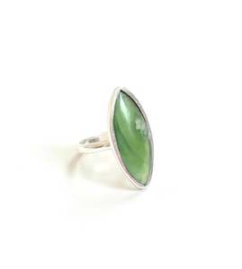 Rings: Jade & Sterling Silver Extra Long Pointed Oval Ring (RI-0V9)
