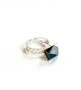 Rings: Jade & Sterling Silver Irregular Facet V Ring (RI-FC4)