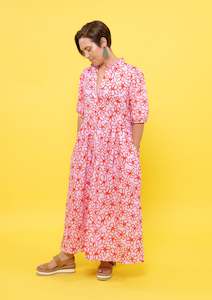 Tops: Artista Shirt Dress - Bloom Scarlet