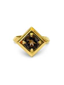 Jewellery Bracelets: Gold Plated Frame Cocktail Ring with Smokey Quartz Size Q1/2