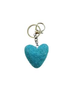 Kids: Teal Heart Felted Wool Keyring/Clip