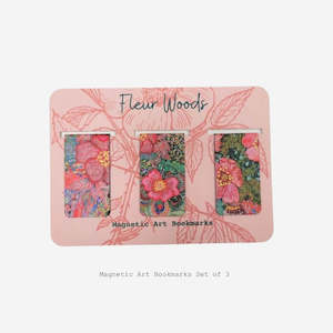 Fleur Woods Art: 'Wild Roses' Set of 3 Magnetic Bookmarks