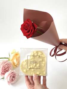 Inc Design: White Chocolate & Lemon Meringue Heart & Single Rose - LOCAL VALENTINES DELIVERY