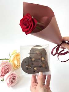 Inc Design: Milk Chocolate Hazelnut Heart & Single Rose - LOCAL VALENTINES DELIVERY
