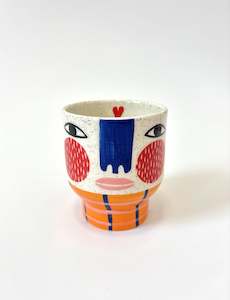 Ceramics: Ceramic Goblet by Studio Soph - Face with Orange Plaid Base