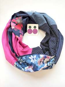 Scarves: Infinity Scarf - Navy Fuchsia Florals / Navy