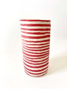 Ceramic Nerikomi Skinny Vase - Large - Red Stripe