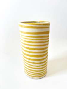 Ceramic Nerikomi Skinny Vase - Large - Yellow Stripe