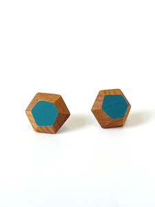 Jewellery Earrings Studs: Dark Turquoise Faceted Native Timber Studs