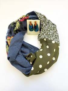 Merino Rayon Blend Infinity Scarf - Green and blues / Blue Merino