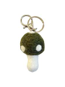 Mushroom Felted Wool Keyring/Clip - Forest Green
