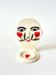 Bald Gentleman Candle Person with Tulip Cheeks - Ceramic candle holder by Studio Soph
