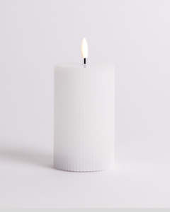 LED Fluted Pillar Candle, 12.5cm x 7.5cm - White
